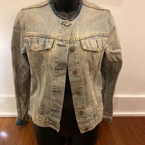 Collarless Jean jacket from The Gap.